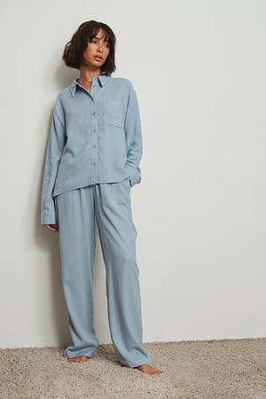 Dusty Blue Loungewear bukse i lin