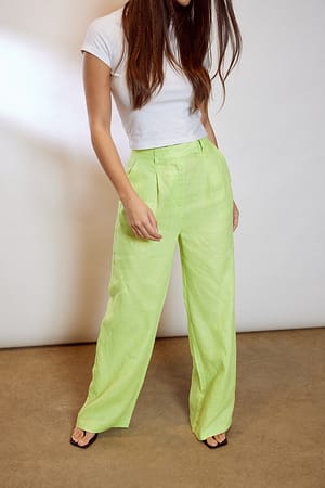 Green Linen Wide Leg Pants