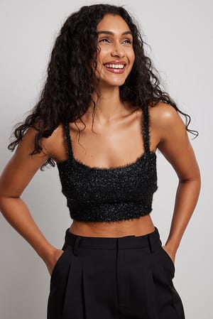 Black Lurex Knitted Cropped Singlet