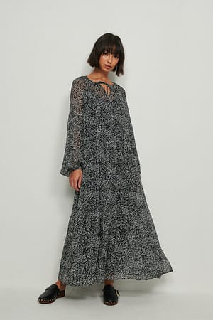 Black/White Print Maxi Sheer Dress