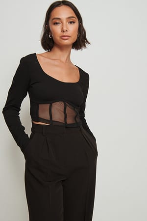 Black Mesh Detail Top