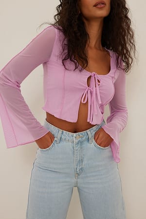 Pink Mesh Seam Detail Top