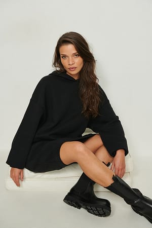 Black Micro Flock Hoodie Dress