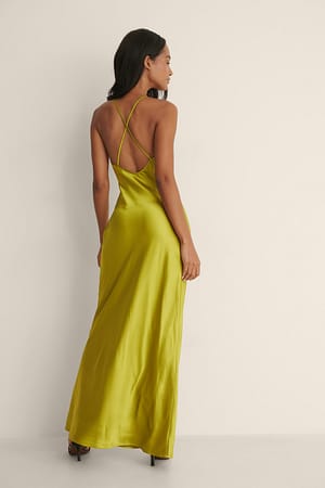 Green Midi High Neck Satin Dress