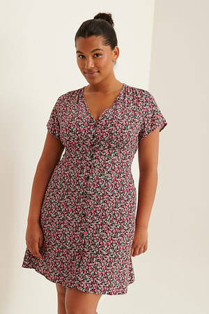Multi Colour Print Minikleid mit Knöpfen