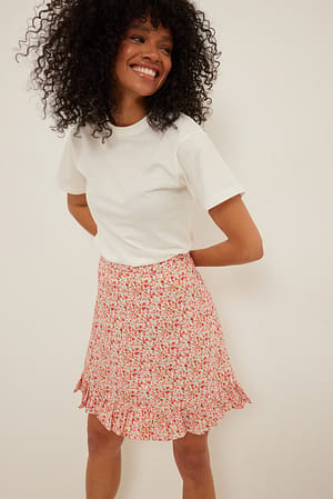 Flower Print Gerecycleerde minirok met volants