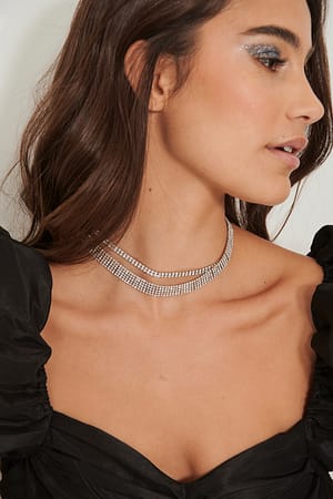 Silver Double pack ketting met strass