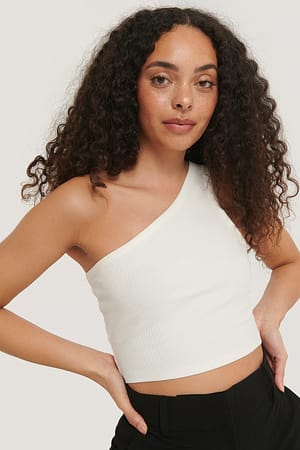 White One Shoulder Crop Rib Top