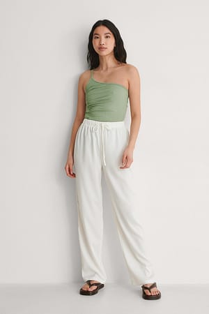 Light Khaki One Shoulder Ruched Top
