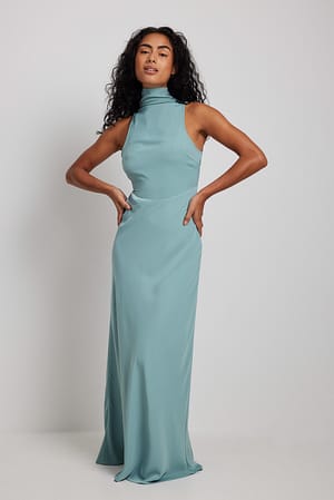 Dusty Blue Open Back Long Dress