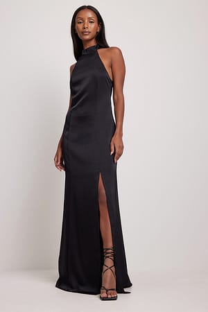 Black Satijnen maxi-jurk