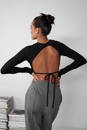 Black Open Back Tie Top