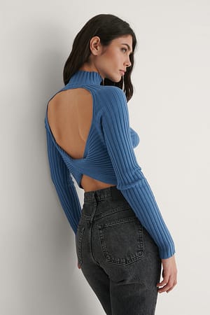 Lavender Blue Open Twisted Back Knitted Sweater