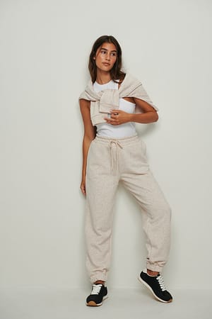 Beige Melange Brushed Drawstring Sweatpants