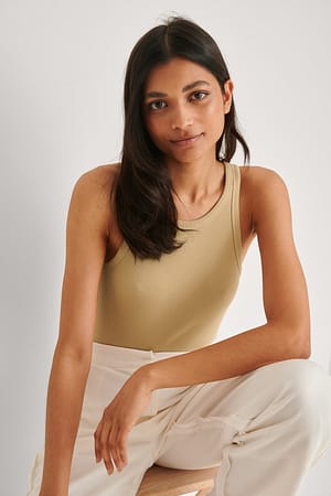 Dark Beige Ribbed Tank