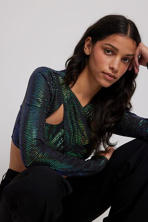 Green Overlap Detail Sequin Top