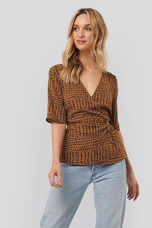 Orange Overlap Printed Blouse