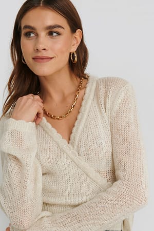 Offwhite Overlap Rib Detail Knitted Sweater