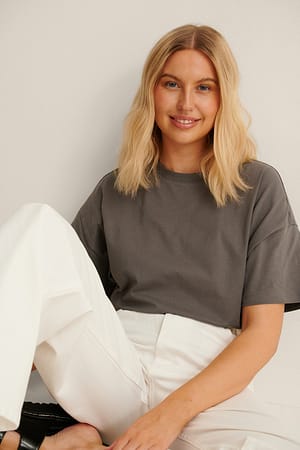 Dark Grey Oversize-T-Shirt mit 3/4-Ärmeln