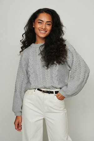 Grey Melange Oversized Cable Knit Sweater
