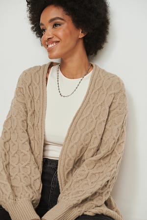 Beige Cardigan surdimensionné en maille torsadée