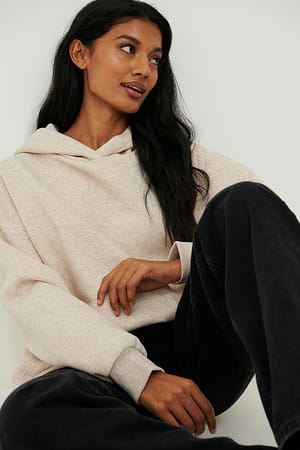 Beige Melange Oversized Pocket Hoodie