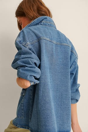 Mid Blue Recyclée Veste En Jean À Poches Plaquées