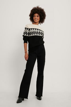 Black Gebreide Trui Met Patroon
