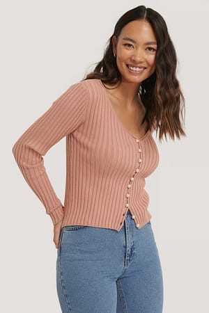 Dusty Pink Strickweste Mit Perlendetails