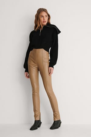 Beige Legging Faux Cuir