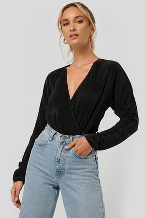 Black Pleated Bodysuit