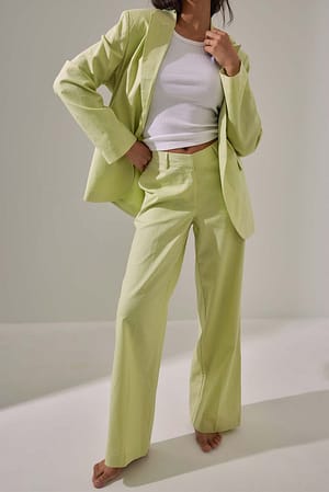 Light Green V Shaped Waistband Linen Blend Trousers
