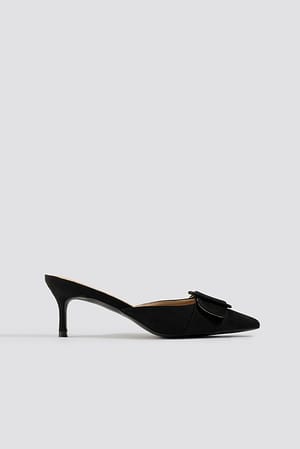 Black Pointy Buckle Mules