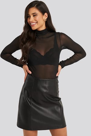 Black Polo Neck Mesh Top