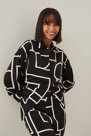 Black Print Printed Satin Shirt