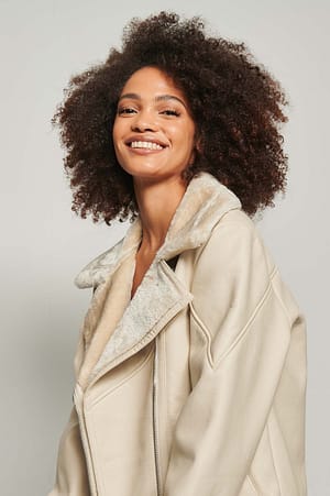 Light Beige PU Bonded Aviator Jacket