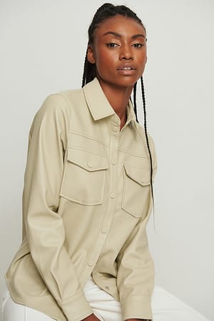 Light Beige PU Double Pocket Shirt