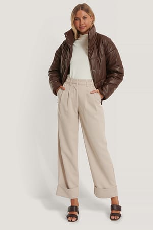 Brown Gepolsterte Pu-Jacke