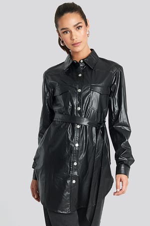 Black Pu Shirt Jacket