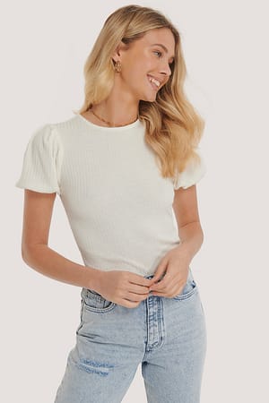 Offwhite Puff Shoulder Rib Top