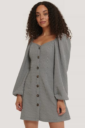 Black/White Puff Sleeve Searsucker Mini Dress