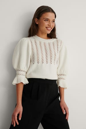 White Pull en tricot à manches bouffantes recyclé