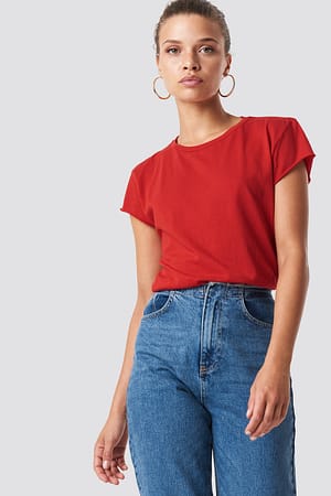 Red T-Shirt Mit Grobem Saum