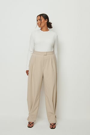 Taupe Recycled Buckle Detail Suit Pants