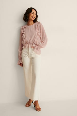 Dusty Pink Gerecyclede Dobby blouse met ruches