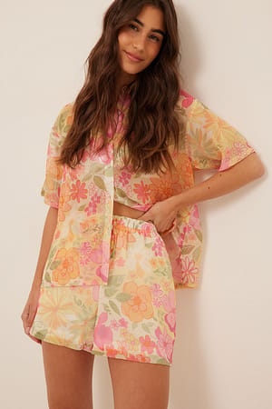 Flower Print Recycled Drawstring Detail Shorts