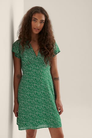 Green White Floral Flowy Mini Dress
