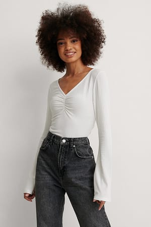 Recycled Front Rouched Trumpet Sleeve Top