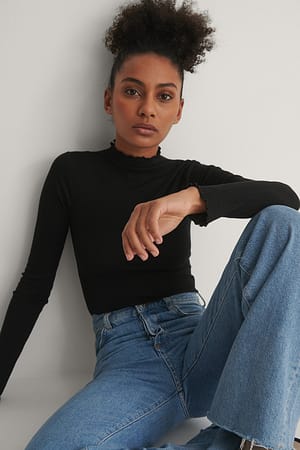 Black Recycled High Neck Babylock Detail Top