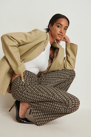 Graphic Print Beige/Brown Recycled Printed V-shaped Suit Pants